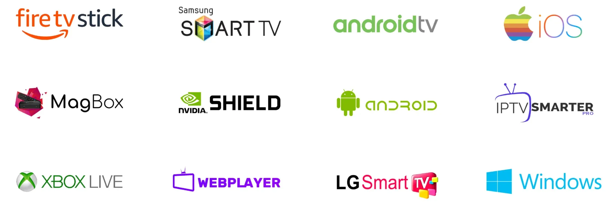 Sheet of device and platform logos for viewing Premium UK IPTV