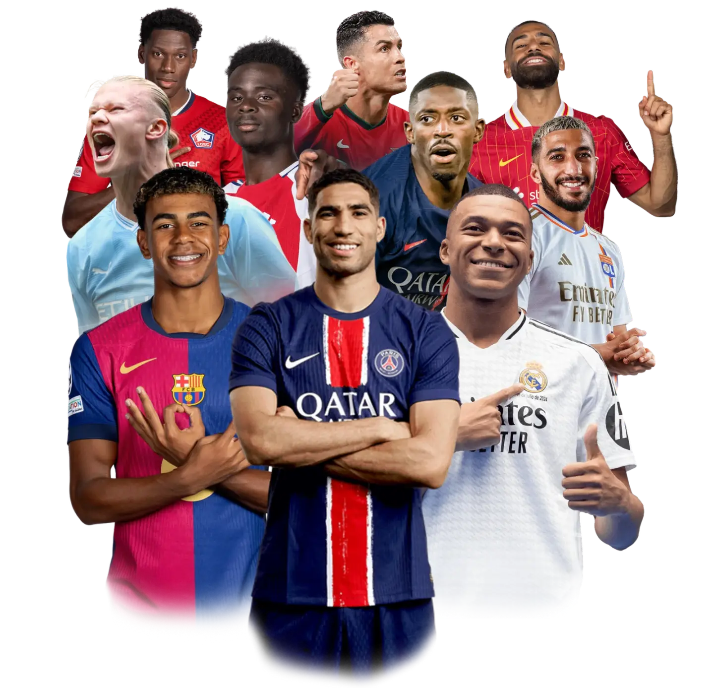 Collage of football stars from around the world, on tour with Premium UK IPTV